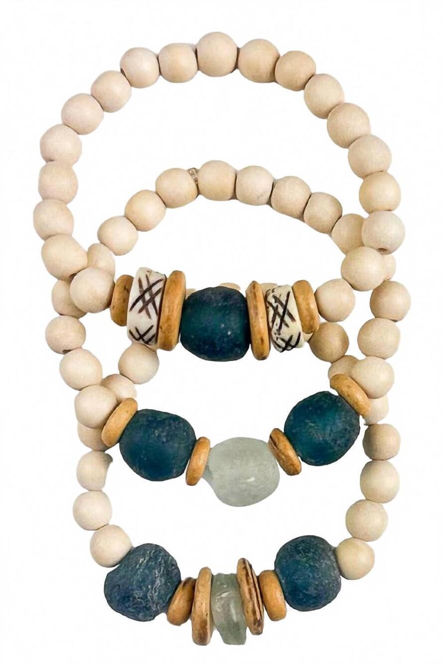 NEW TWINE & TWIG women's trio stack bracelet set in indigo, cream
